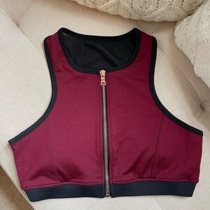 Forever 21 Black and Burgundy Zip-Up Sports Bra